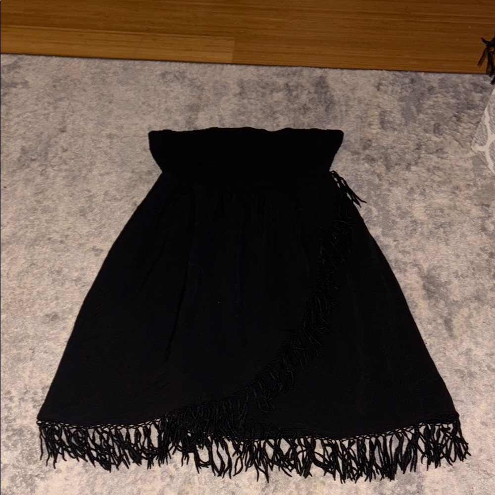 SHEIN Black Strapless Midi Dress with Fringe